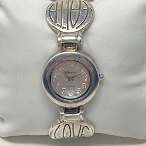 Geneva Womens Watch 27mm Faith Christian Hope Silver Tone Cuff New Battery 6.25"